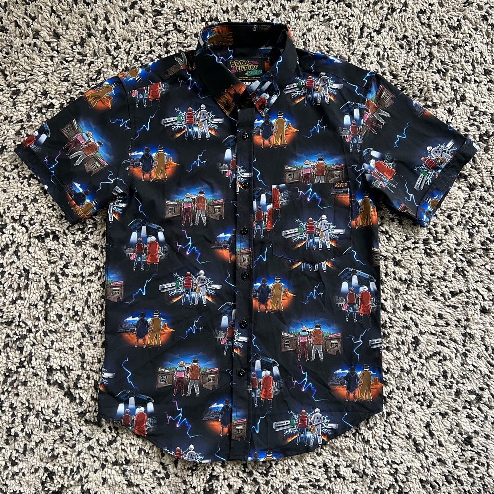 RSVLTS Back To The Future Print KunuFlex Short Sleeve Button Down Shirt Men’s XS